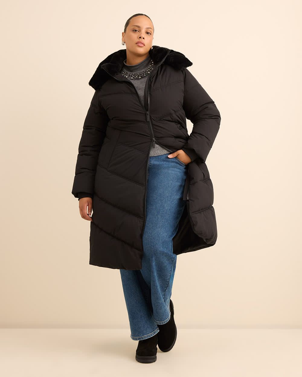 Manteau matelassé long, tissu responsable Manteau matelassé long, tissu responsable