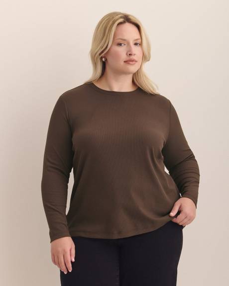 Boyfriend-Fit Long-Sleeve Ribbed Knit Tee