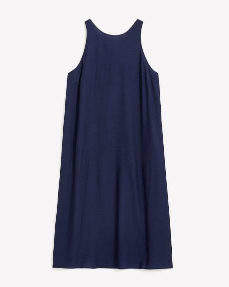 Blue Sleeveless A-Line Maxi Dress with Back Bow Tie