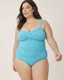 Maillot une pièce froncé aqua avec bandeau torsadé - Anne Cole