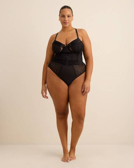 Sexy Black Underwire Front-Closure Mesh and Lace Corset - Déesse Collection Sexy Black Underwire Front-Closure Mesh and Lace Corset - Déesse Collection