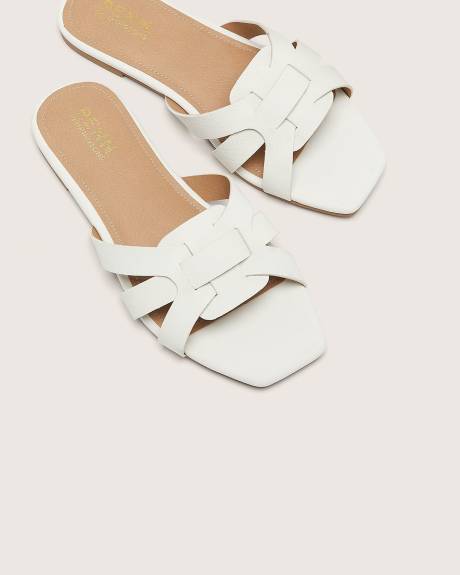 Extra Wide Width, Crossed Strap Flat Slide Sandal