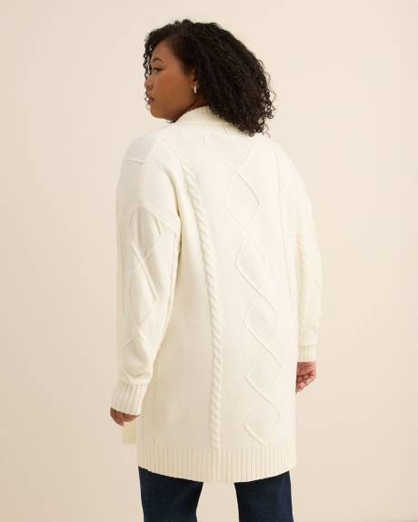 Veste cardigan tunique à mailles torsadées