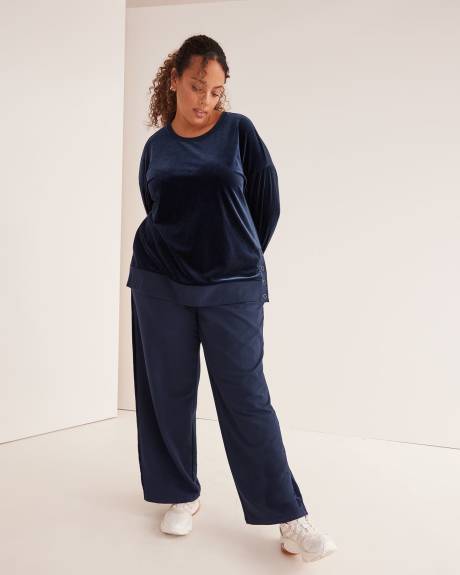 Velvet and French Terry Crewneck Top - Active Zone