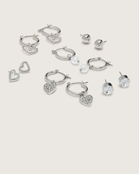 Assorted Valentine Stud and Hoop Earrings, Set of 6
