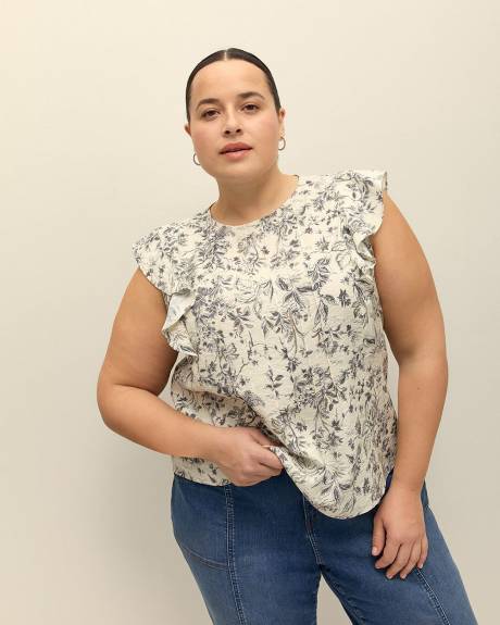 Pintuck Blouse with Short Flutter Sleeves