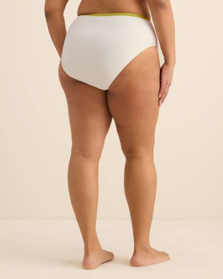 Culotte de maillot blanche texturée taille haute avec biais contrastant