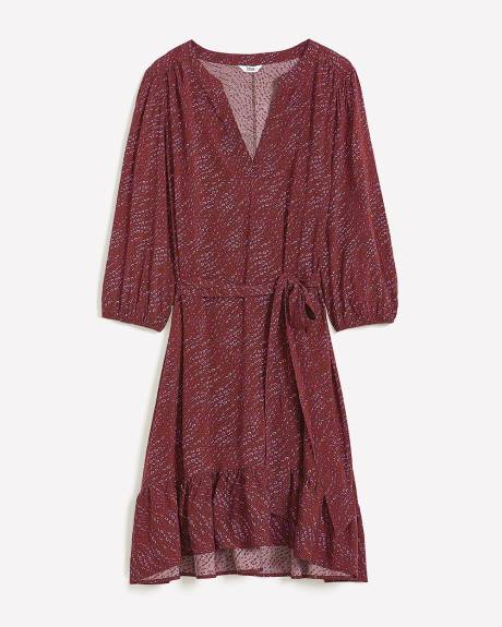 Robe à col fendu et manches 3/4, tissu responsable