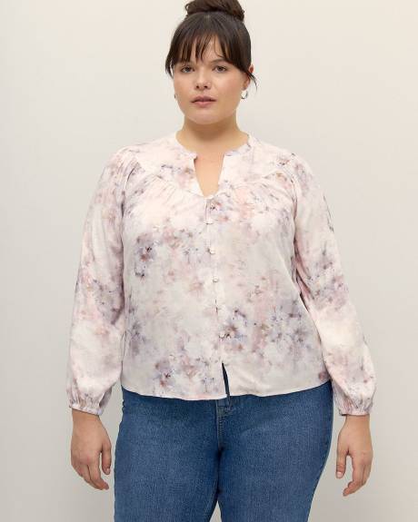 Long-Sleeve Floral Buttoned Down Blouse - Addition Elle