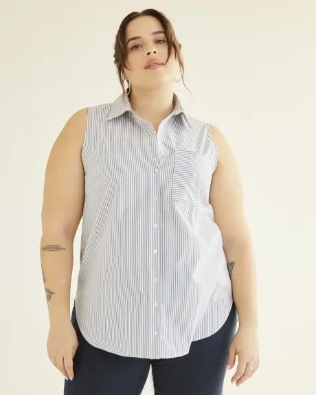 Striped Buttoned-Down Sleeveless Tunic Shirt