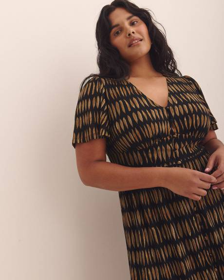 V-Neck Button Down with Flutter Sleeve Dress - Addition Elle