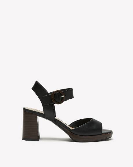 Wide Width, Black Block Heel Sandal with Riptape Closure - Clarks