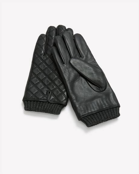Gants en cuir noir matelassé