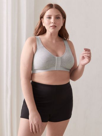 Front Closure Wireless Heathered Cotton Bra