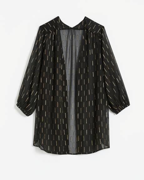 Black Open Tunic Kimono Overpiece with Bracelet Sleeves
