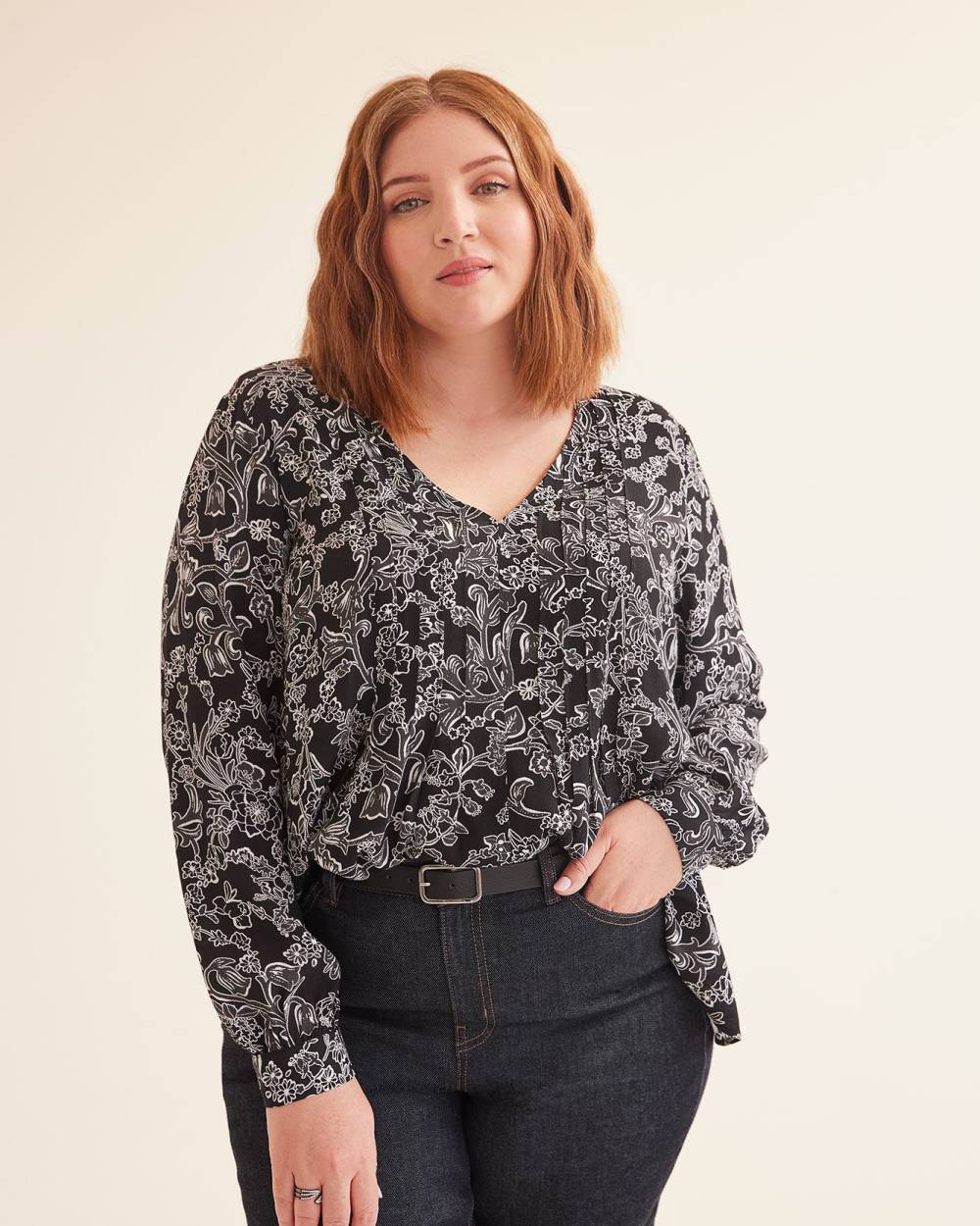 Blouse évasée plissée à manches longues