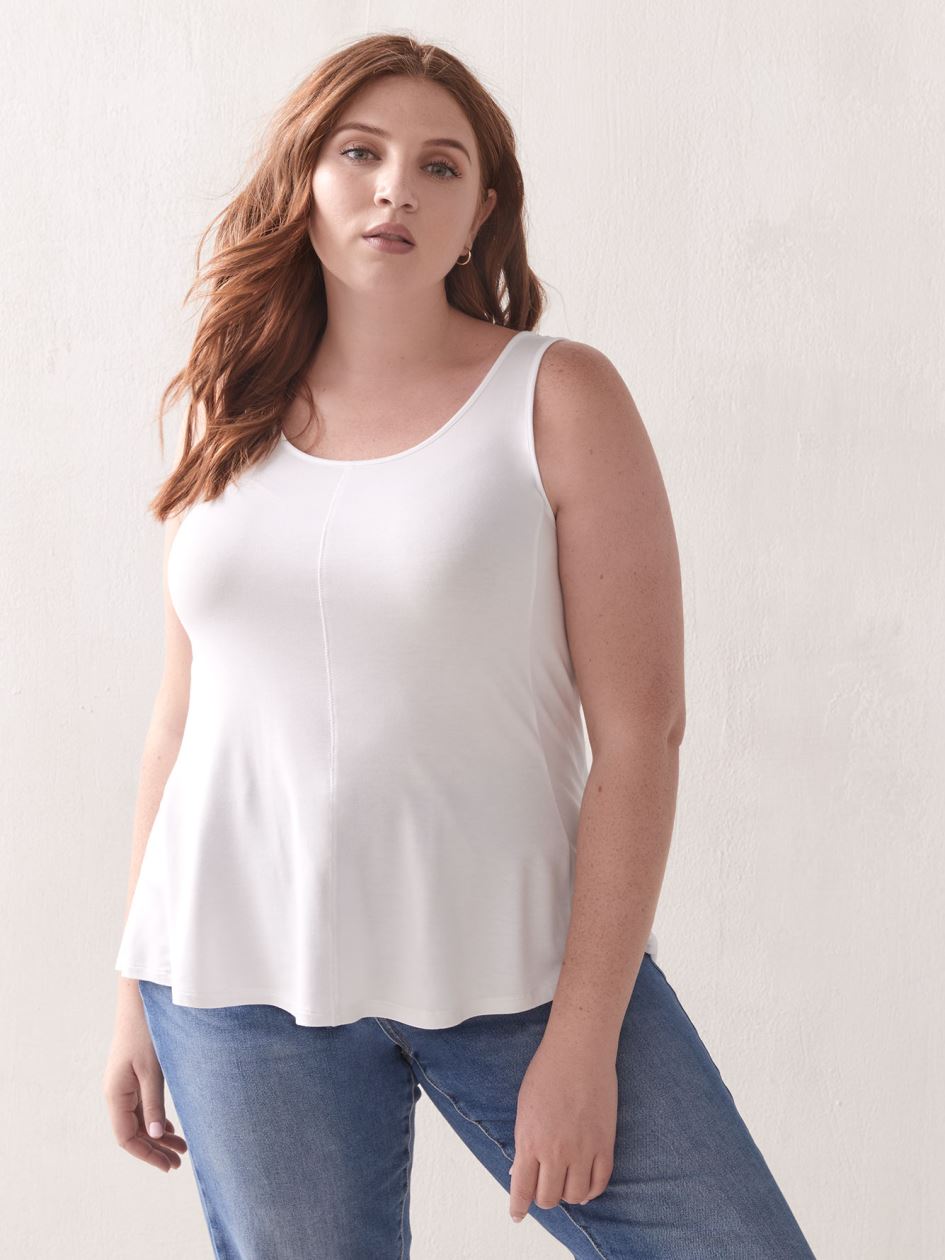 White Scoop-Neck Swing Tank - Addition Elle