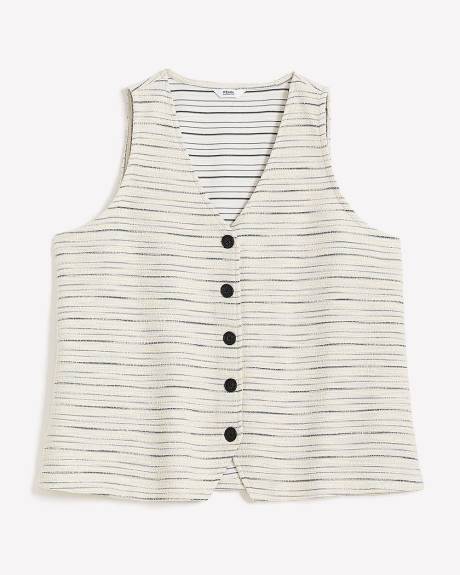 Striped Textured Buttoned-Down Sleeveless Vest