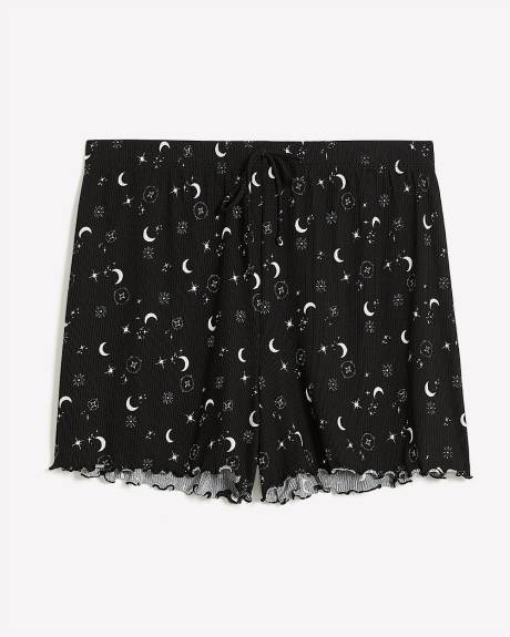 Short boxer côtelé noir à motif de lunes avec ourlet festonné - ti Voglio
