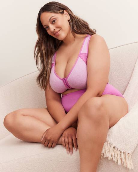 Front Closure Wireless Heather Cotton Bra with Lace Trims - ti Voglio