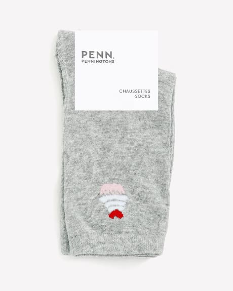Grey Crew Sock with Cupcake Placement Print