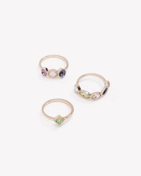 Assorted Golden Rings with Coloured Stones, Set of 3