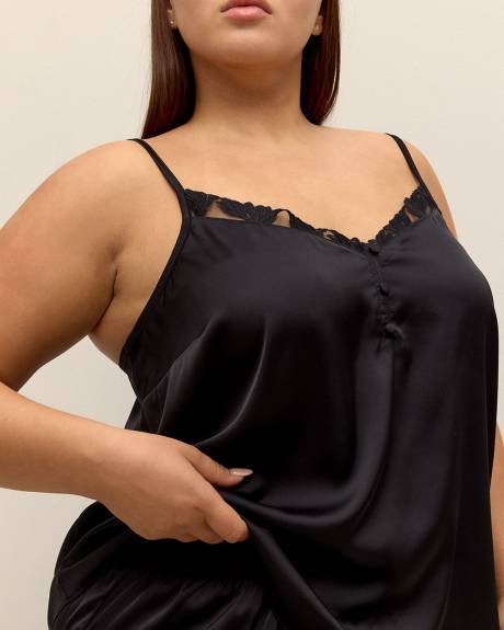 Satin Cami with Lace Details at Neckline - Déesse Collection
