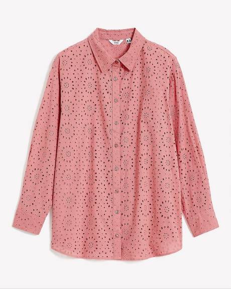 Long-Sleeve Eyelet Blouse