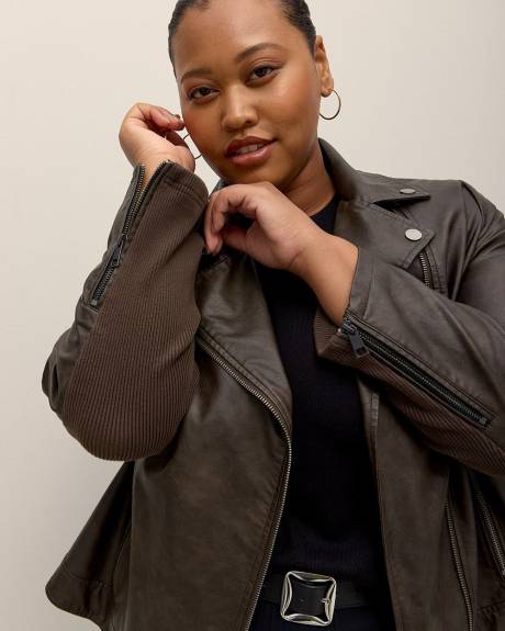 Dark Brown Faux-Leather Moto Jacket