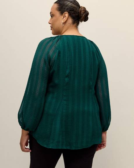 Scoop-Neck Swing Blouse with Long Balloon Sleeves