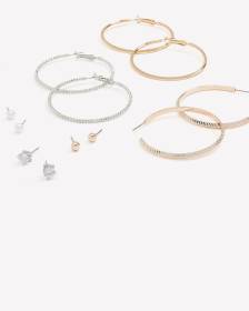 Silver Assorted Stud and Hoop Earrings, Set of 6