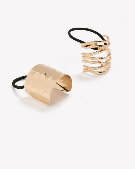 Golden Hammered Metal Hair Elastics, Set of 2
