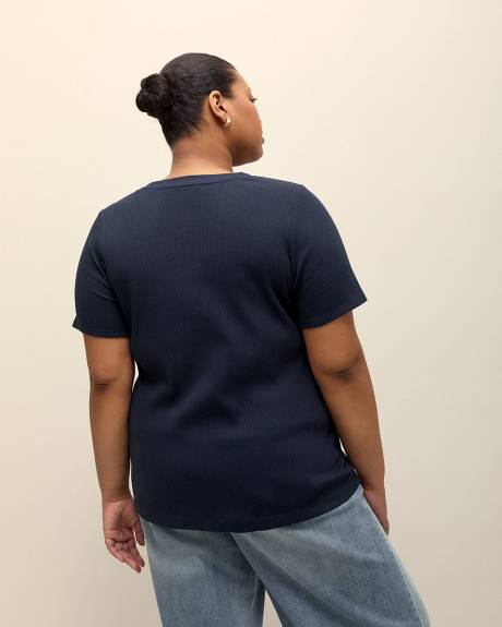 T-shirt col rond en tricot côtelé, coupe galbée - Essentiels PENN.