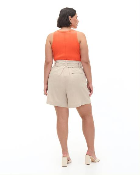 Beige Belted Linen Blend Short - Addition Elle