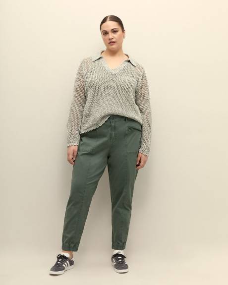 Petite, Green Twill Jogger Pant