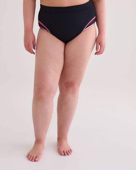 Ribbed High-Waisted Swim Brief with Mesh Inserts