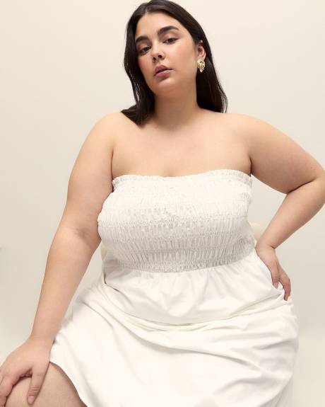 Poplin Smocked Midi Dress with Removable Straps