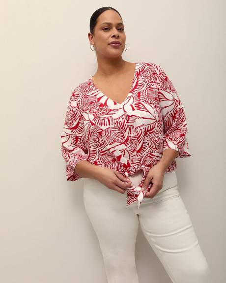 Responsible, V-Neck Blouse with Front Knot