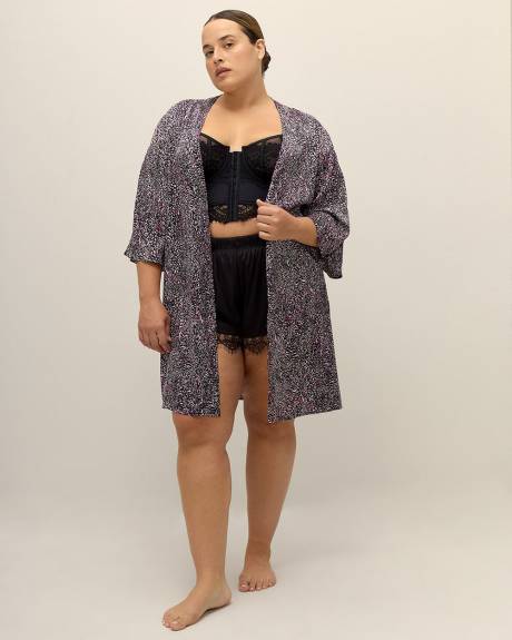 Satin Robe with Lace Details at Sleeve Cuff - Déesse Collection