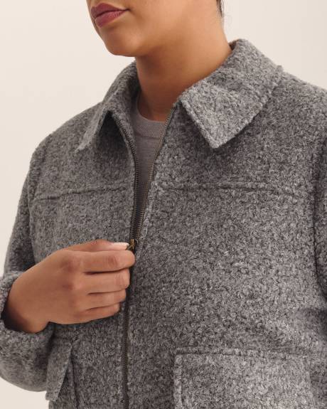 Short Grey Bouclé Bomber Jacket