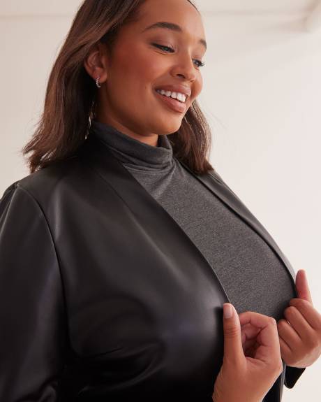 Black Faux Leather Jacket with Knit Inserts