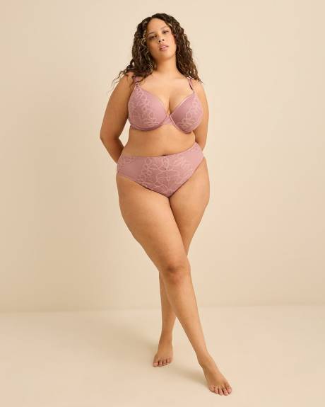 Soutien-gorge pigeonnant en dentelle rose fonc&eacute;, avec armatures - D&eacute;esse Collection