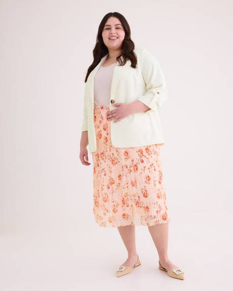 Printed Pull-On Pleated Midi Skirt