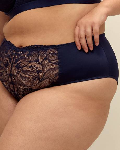 Blue High-Cut Satin and Lace Brief - Déesse Collection