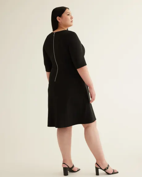 Black Fit-and-Flare Elbow-Sleeve Dress