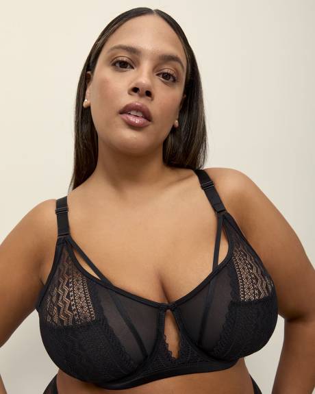 Soutien-gorge balconnet noir avec dentelle, maille et satin, avec armatures - Déesse Collection
