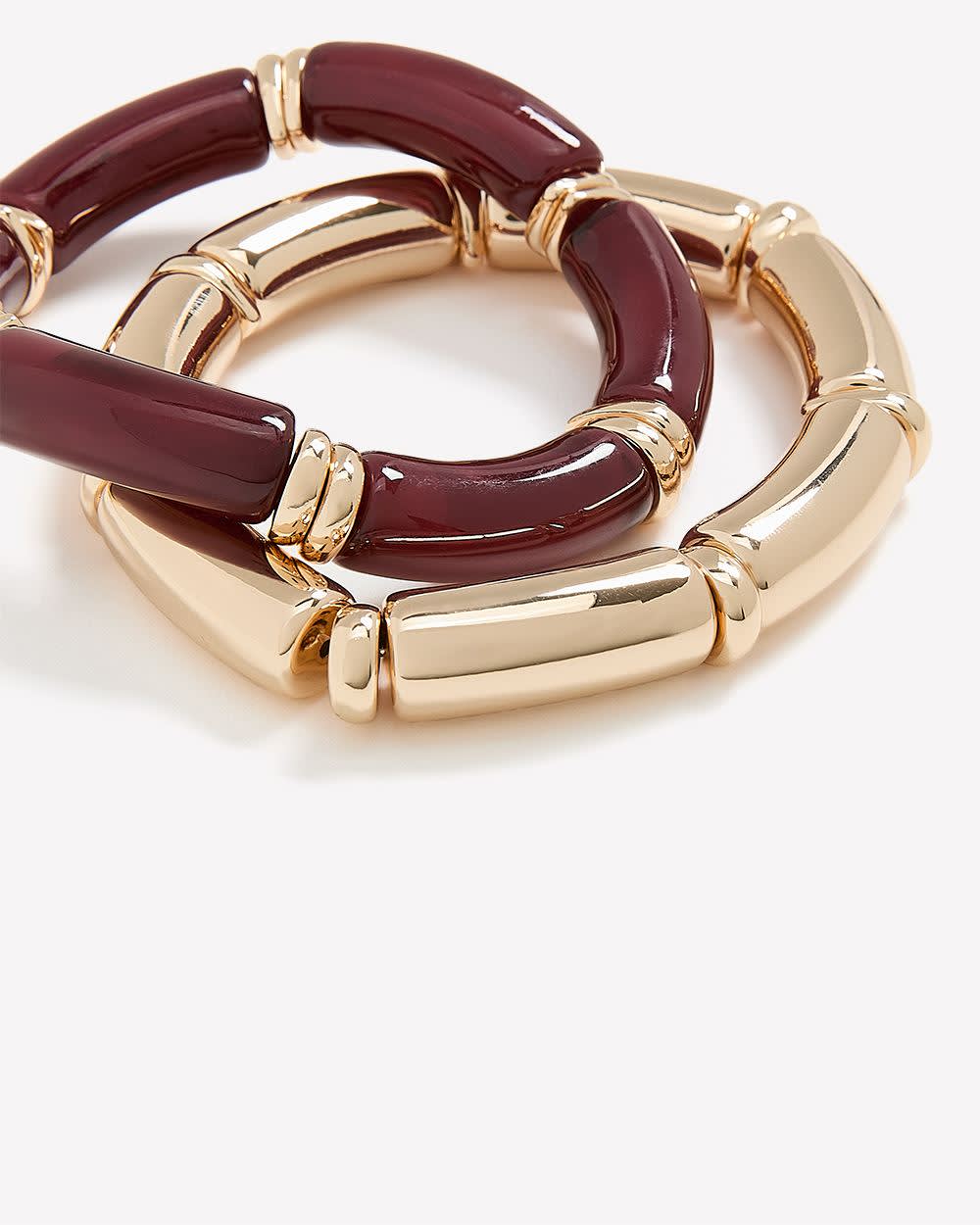 Stretch Metal Bamboo-Look Bangles, Set of 2