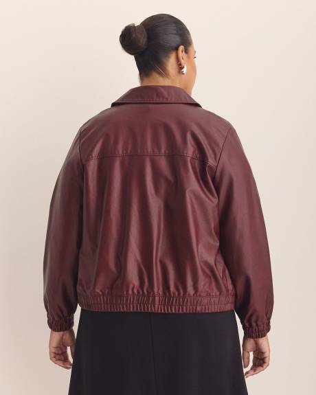 Short Faux Leather Bomber Jacket