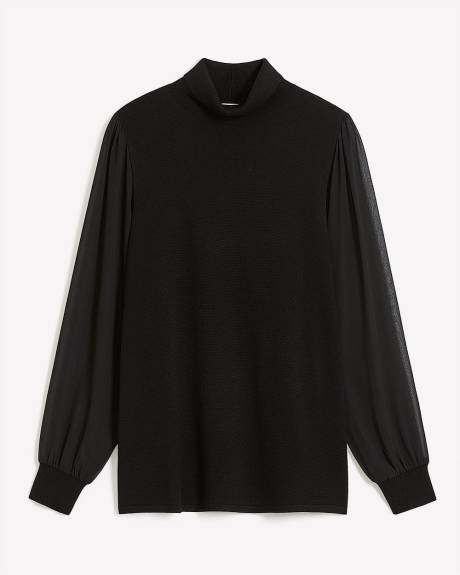 Black Turtle Neck Sweater with Chiffon Sleeves - Addition Elle