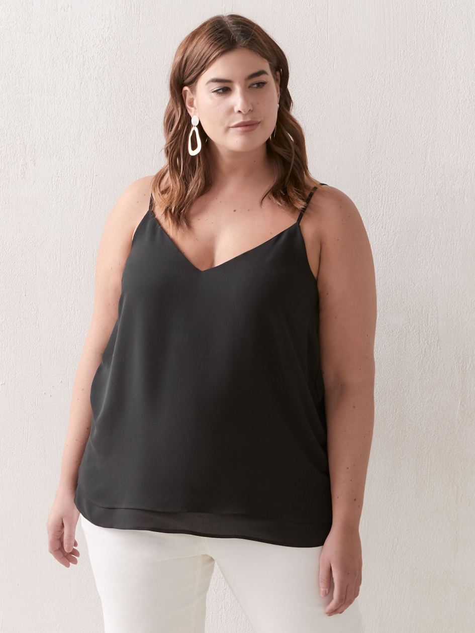 Silky Black Cami with Adjustable Straps - Addition Elle